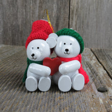 Load image into Gallery viewer, Vintage Sweetheart Teddy Bears Wood Christmas Ornament Heart Wooden Knit Hat - At Grandma&#39;s Table