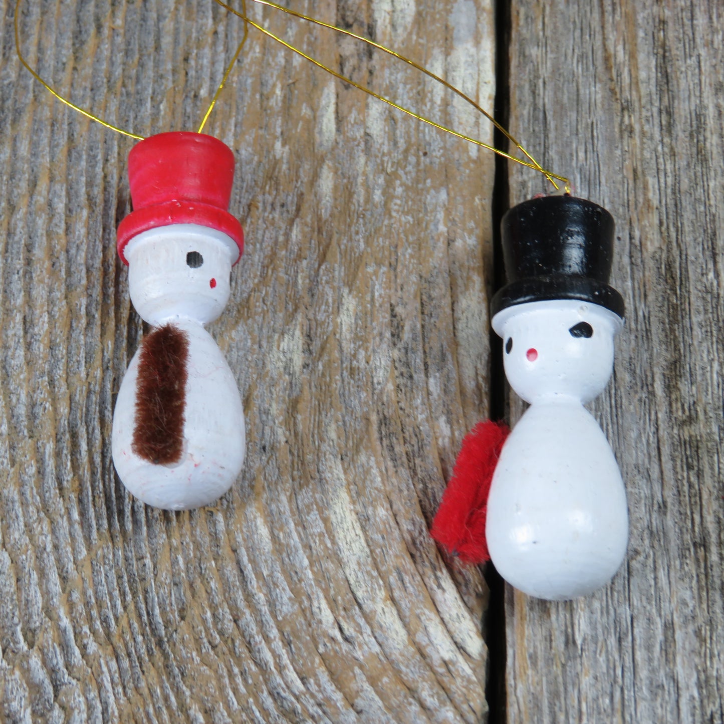 Vintage Mini Wood Ornament Set Snowman Wooden Santa Claus Angel Girl - At Grandma's Table