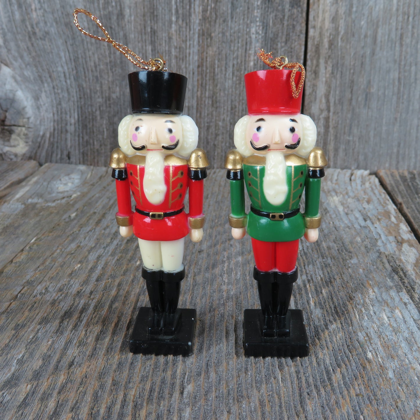 Vintage Toy Soldier Nut Cracker Ornament Set Christmas Plastic Red Green White - At Grandma's Table