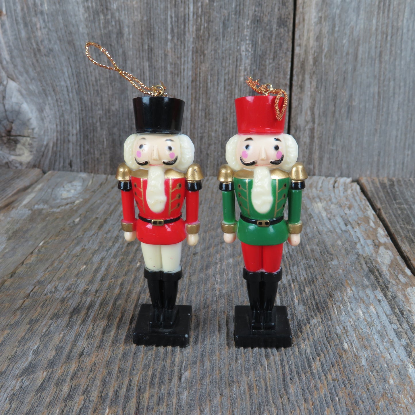 Vintage Toy Soldier Nut Cracker Ornament Set Christmas Plastic Red Green White - At Grandma's Table