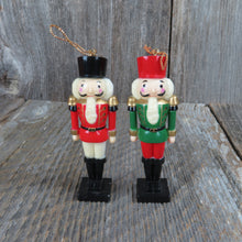 Load image into Gallery viewer, Vintage Toy Soldier Nut Cracker Ornament Set Christmas Plastic Red Green White - At Grandma&#39;s Table