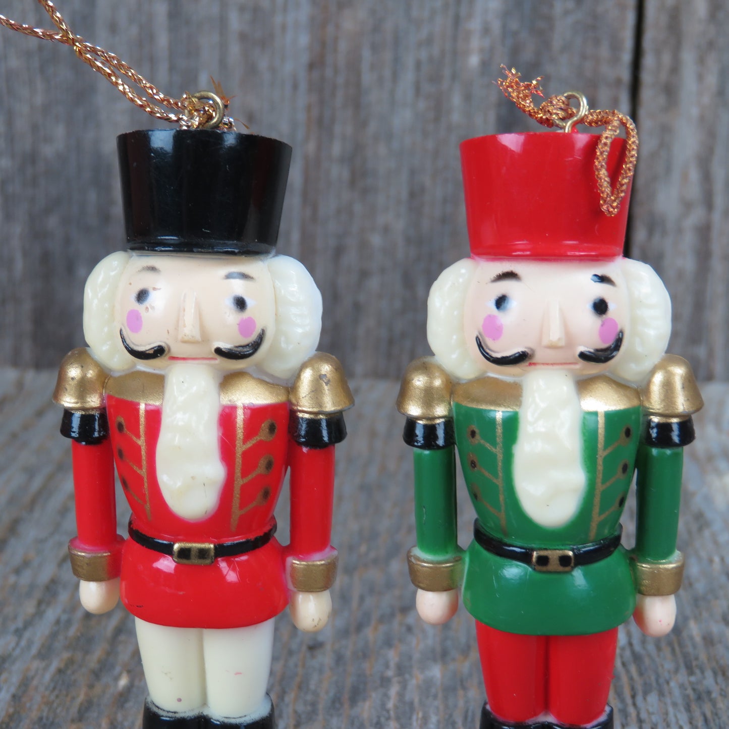 Vintage Toy Soldier Nut Cracker Ornament Set Christmas Plastic Red Green White - At Grandma's Table