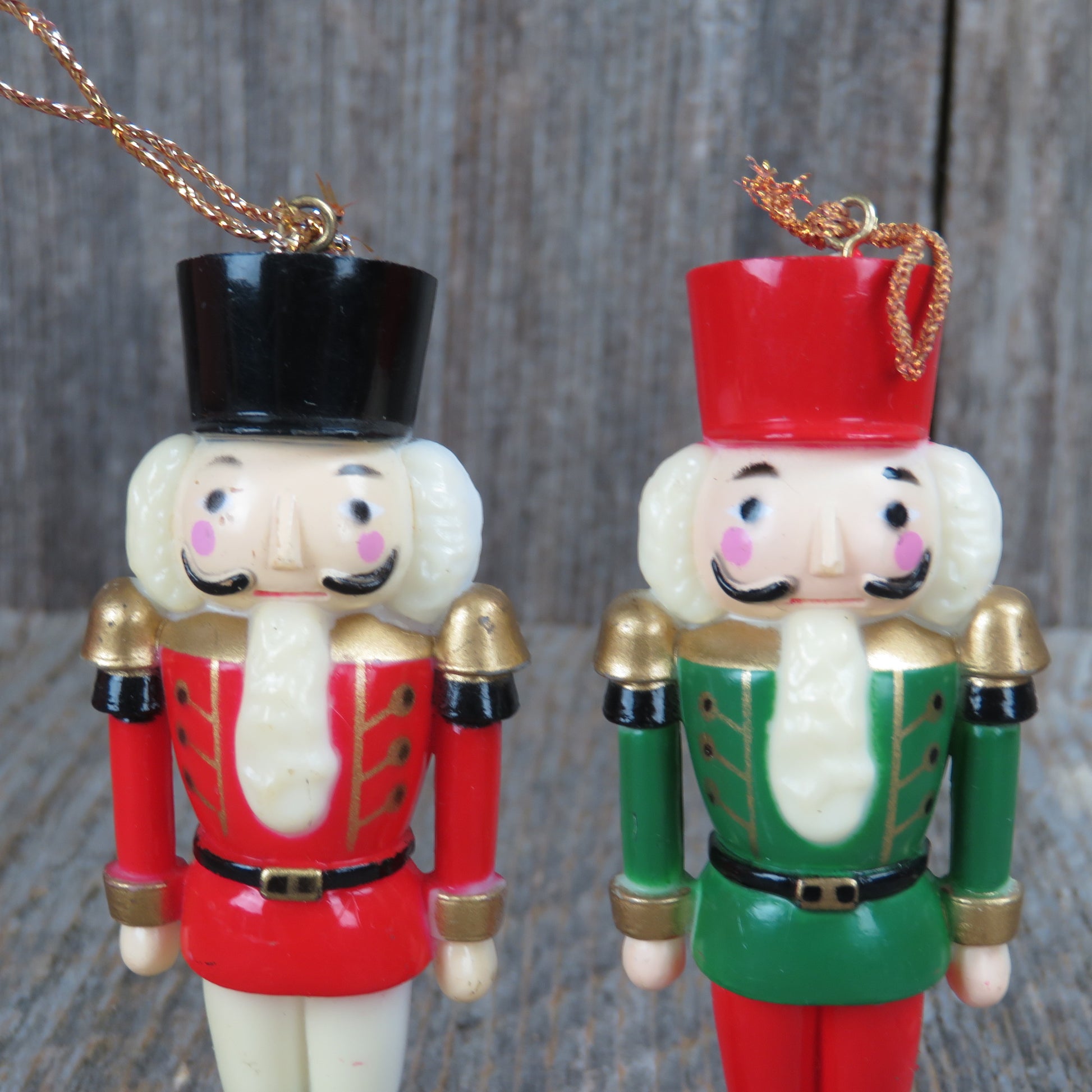 Vintage Toy Soldier Nut Cracker Ornament Set Christmas Plastic Red Green White - At Grandma's Table