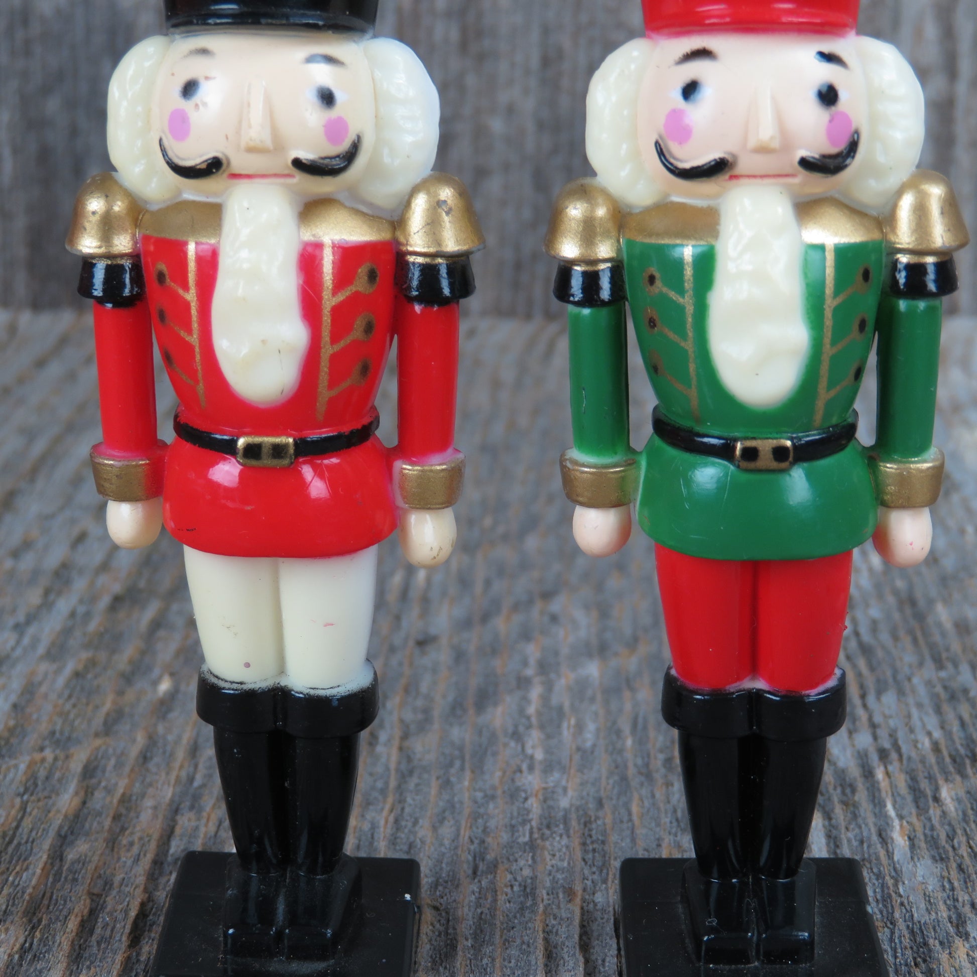 Vintage Toy Soldier Nut Cracker Ornament Set Christmas Plastic Red Green White - At Grandma's Table