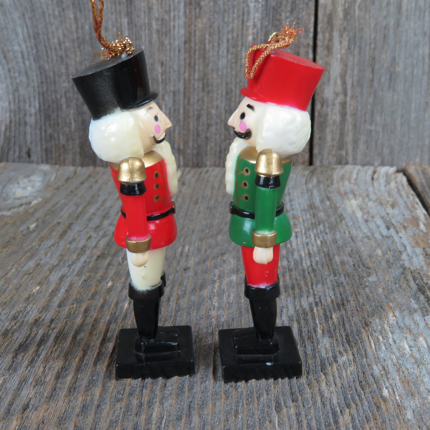 Vintage Toy Soldier Nut Cracker Ornament Set Christmas Plastic Red Green White - At Grandma's Table