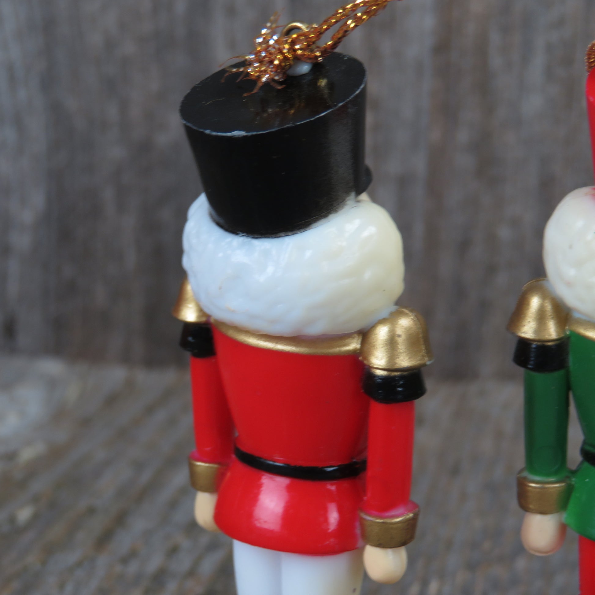 Vintage Toy Soldier Nut Cracker Ornament Set Christmas Plastic Red Green White - At Grandma's Table