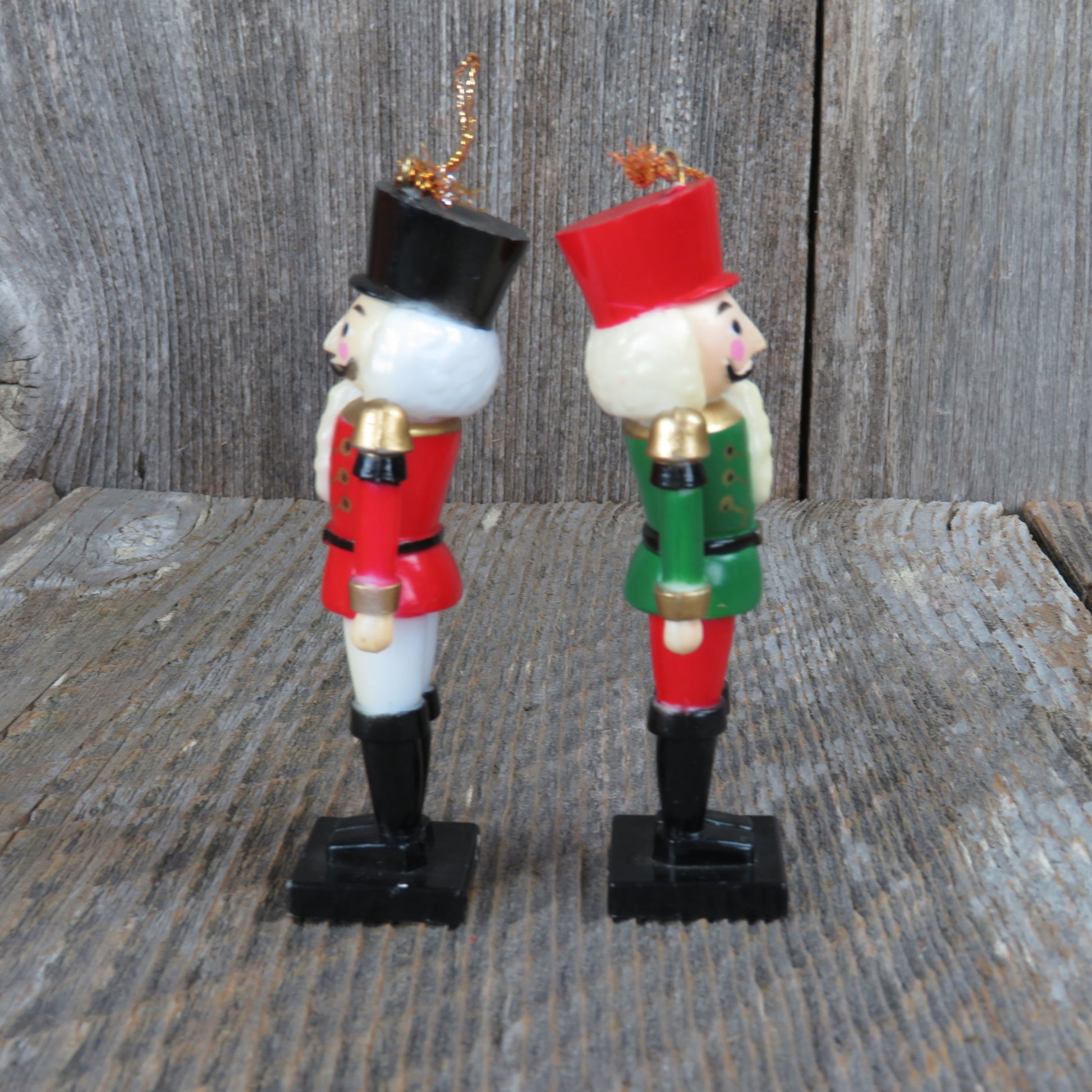 Vintage Toy Soldier Nut Cracker Ornament Set Christmas Plastic Red Green White - At Grandma's Table