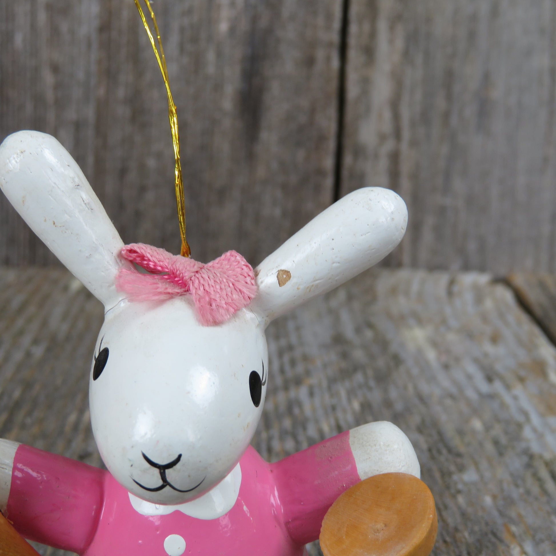 Vintage Bunny Rabbit Baker Ornament Wooden Christmas Wood Pink Easter White Girl - At Grandma's Table