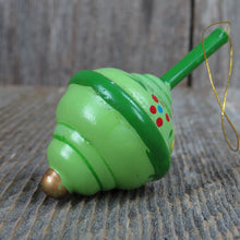 Load image into Gallery viewer, Vintage Spinning Top Toy Ornament Wooden Christmas Green Wood Child Play Taiwan - At Grandma&#39;s Table