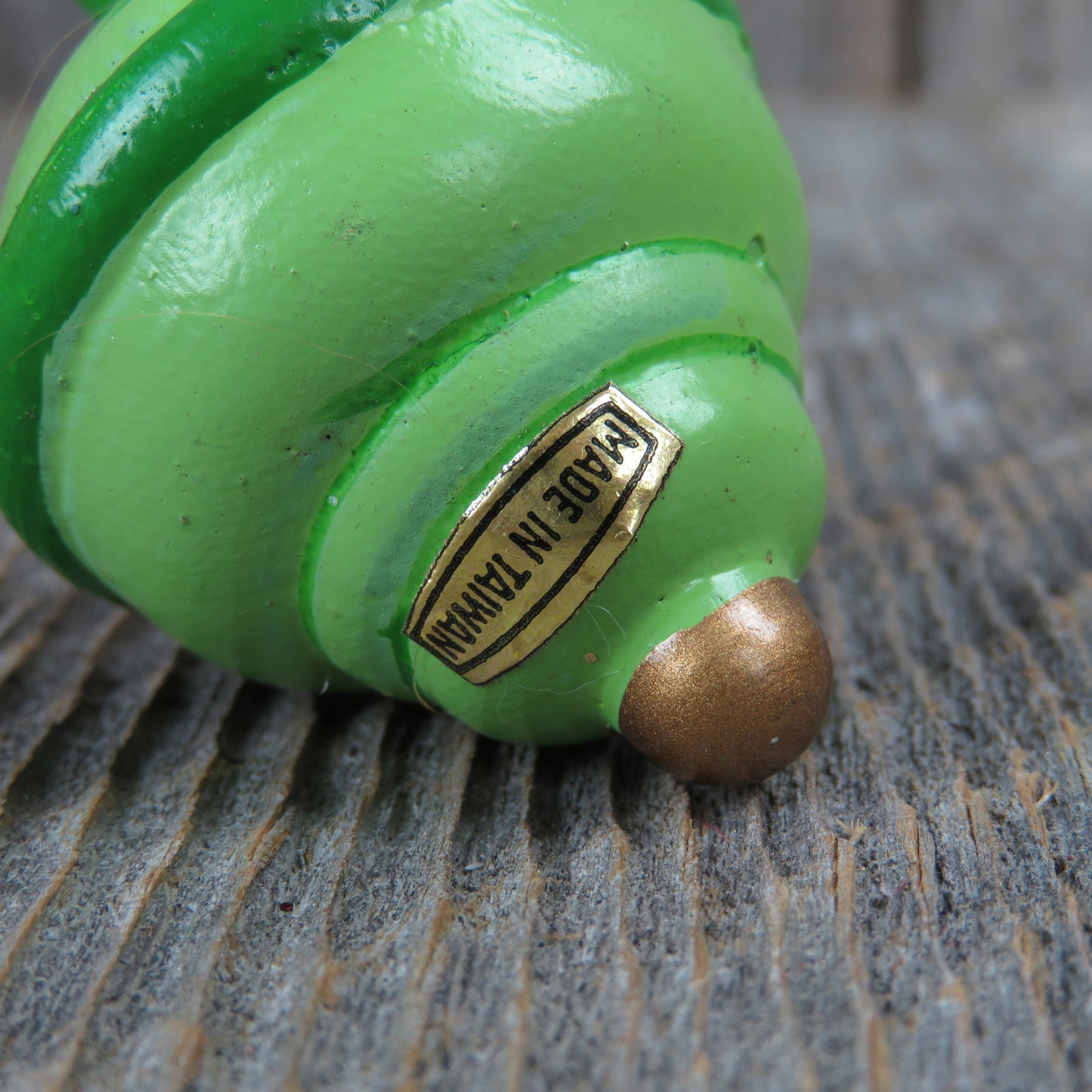 Vintage Spinning Top Toy Ornament Wooden Christmas Green Wood Child Play Taiwan - At Grandma's Table