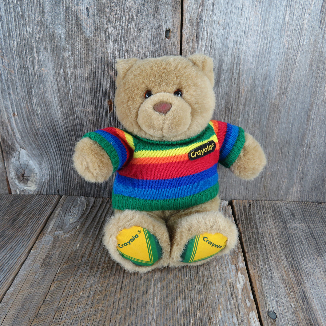Vintage Crayola Teddy Bear Plush Rainbow Sweater Gund Korea Brown