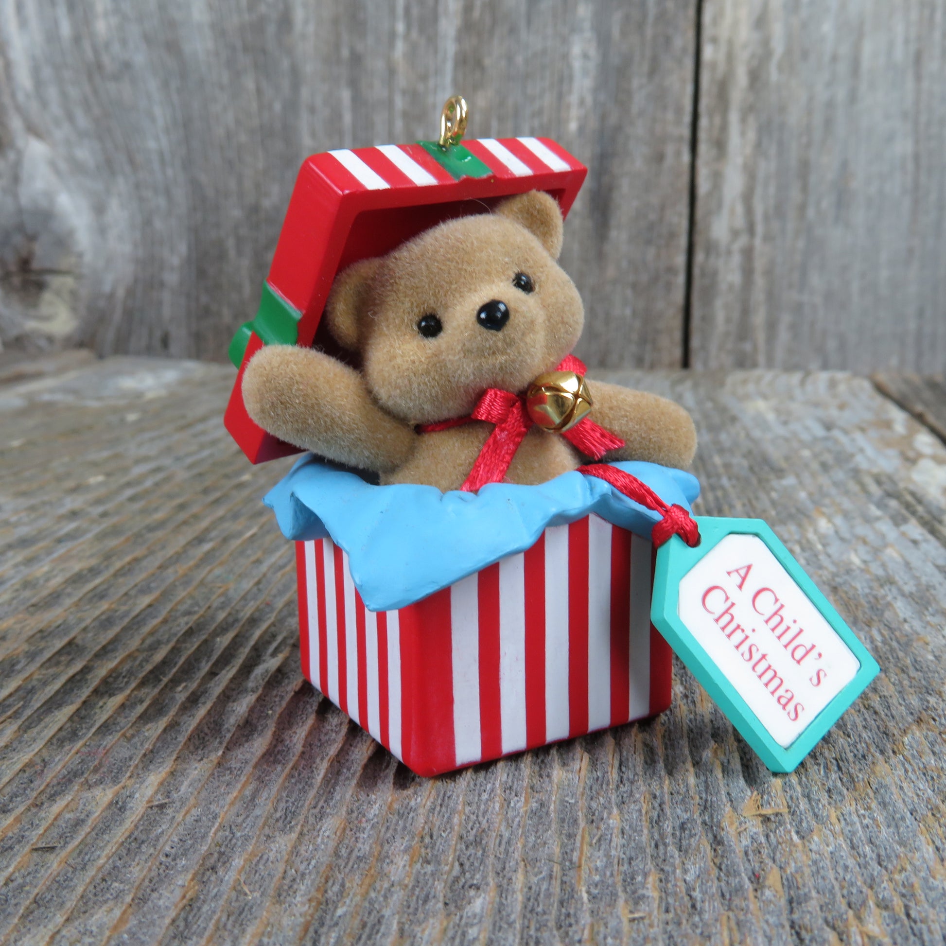Vintage Child’s Christmas Bear Ornament 1993 Hallmark Teddy Bear Gift Box Surprise - At Grandma's Table