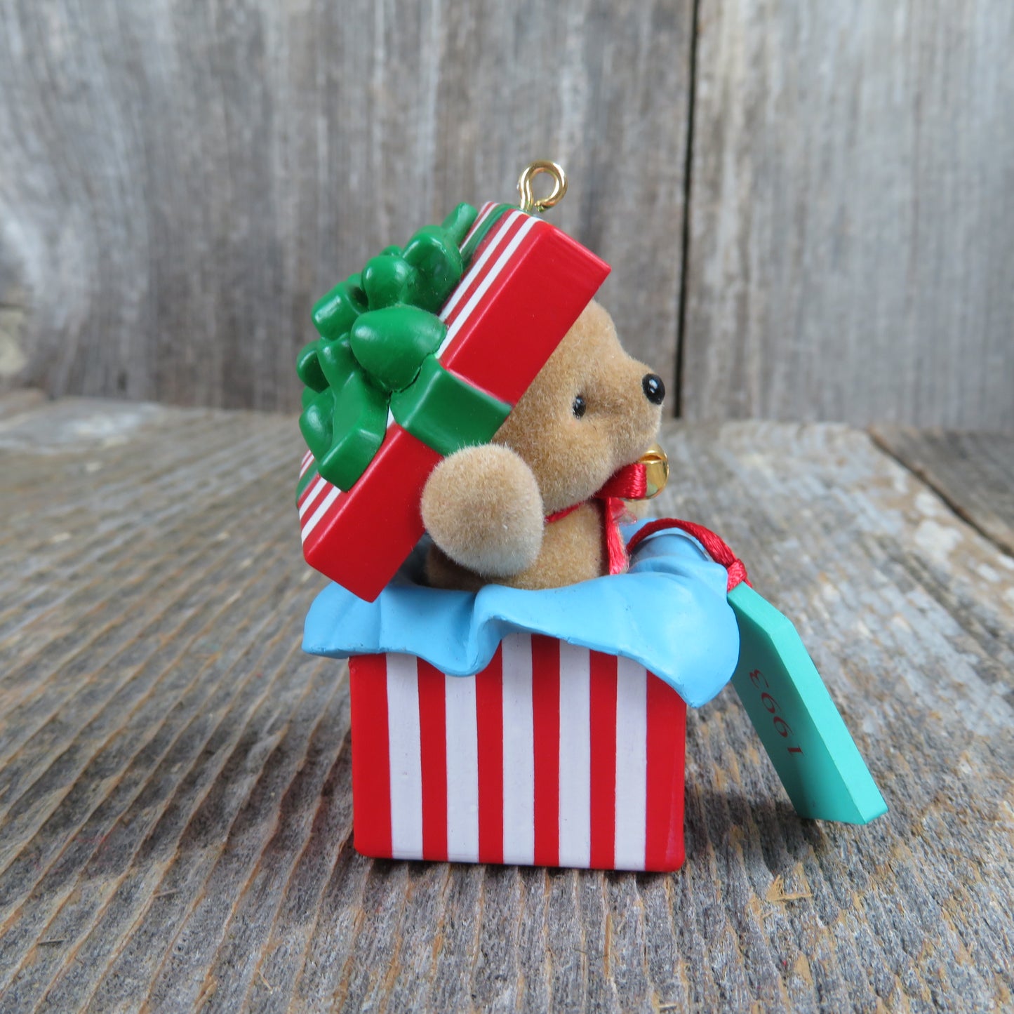 Vintage Child’s Christmas Bear Ornament 1993 Hallmark Teddy Bear Gift Box Surprise - At Grandma's Table