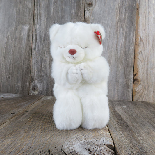 White Praying Teddy Bear Plush Hope Ty Beanie Buddies Stuffed Animal Kneeling Eyes Closed 1995