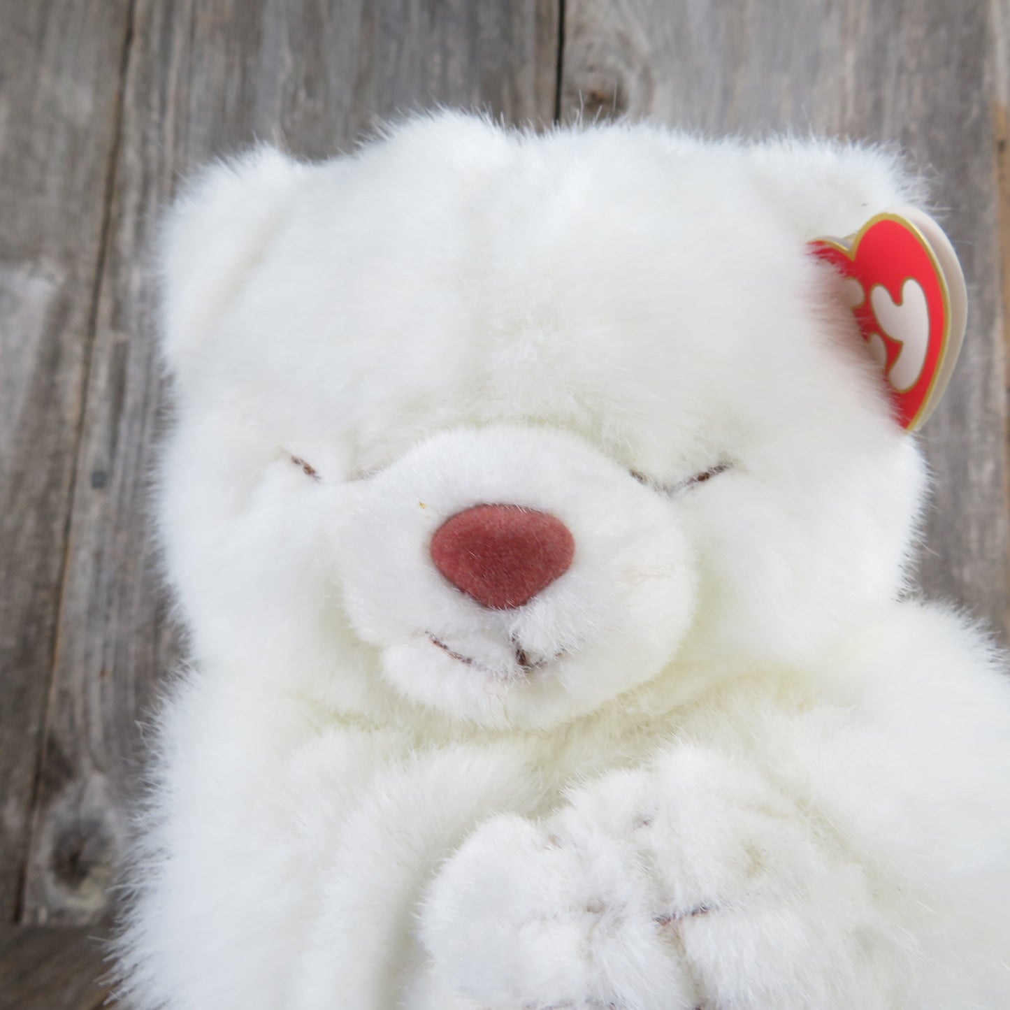White Praying Teddy Bear Plush Hope Ty Beanie Buddies Stuffed Animal Kneeling Eyes Closed 1995