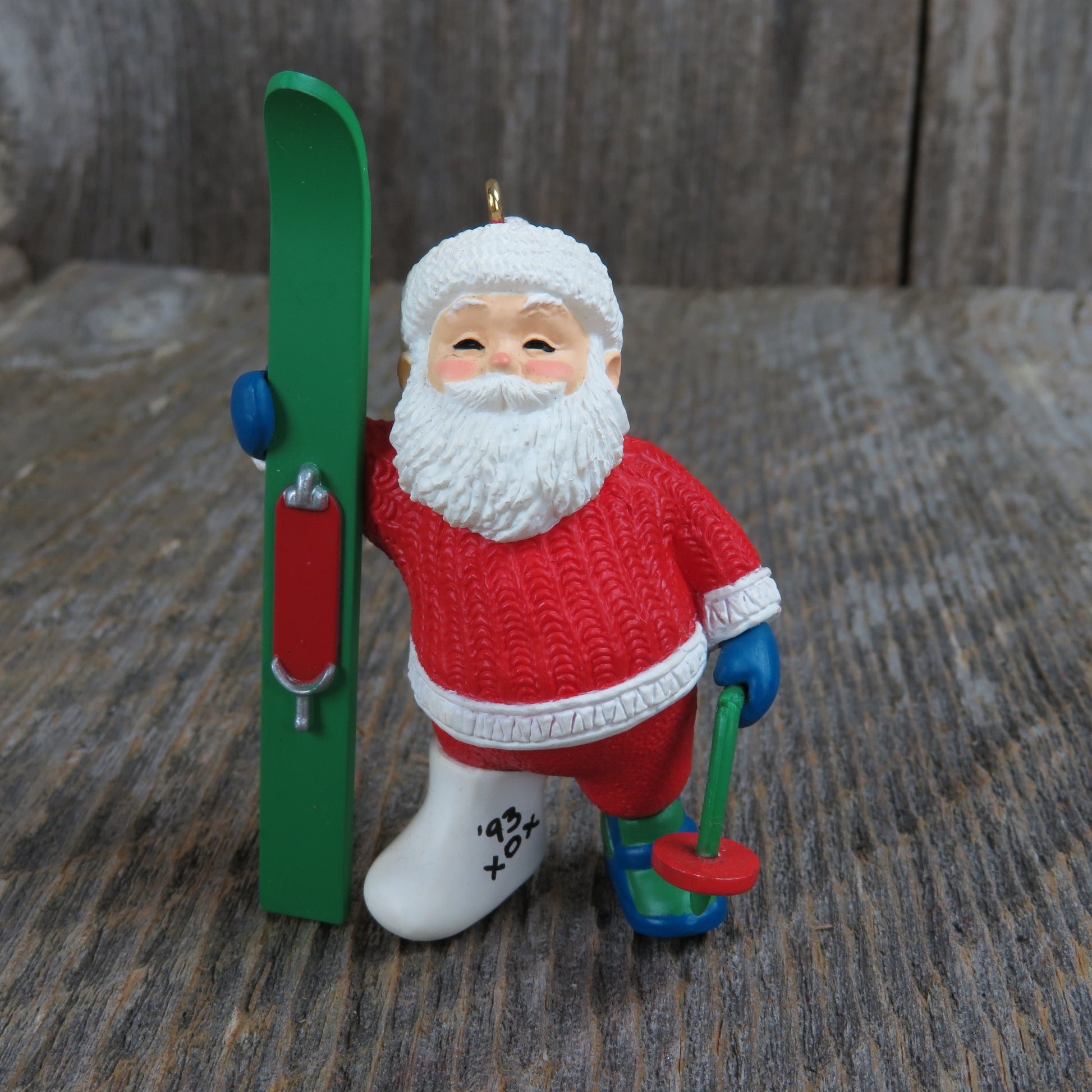 Hallmark Ornament Santa Skiing Vintage 1993 Christmas Break Accident Broken Leg - At Grandma's Table