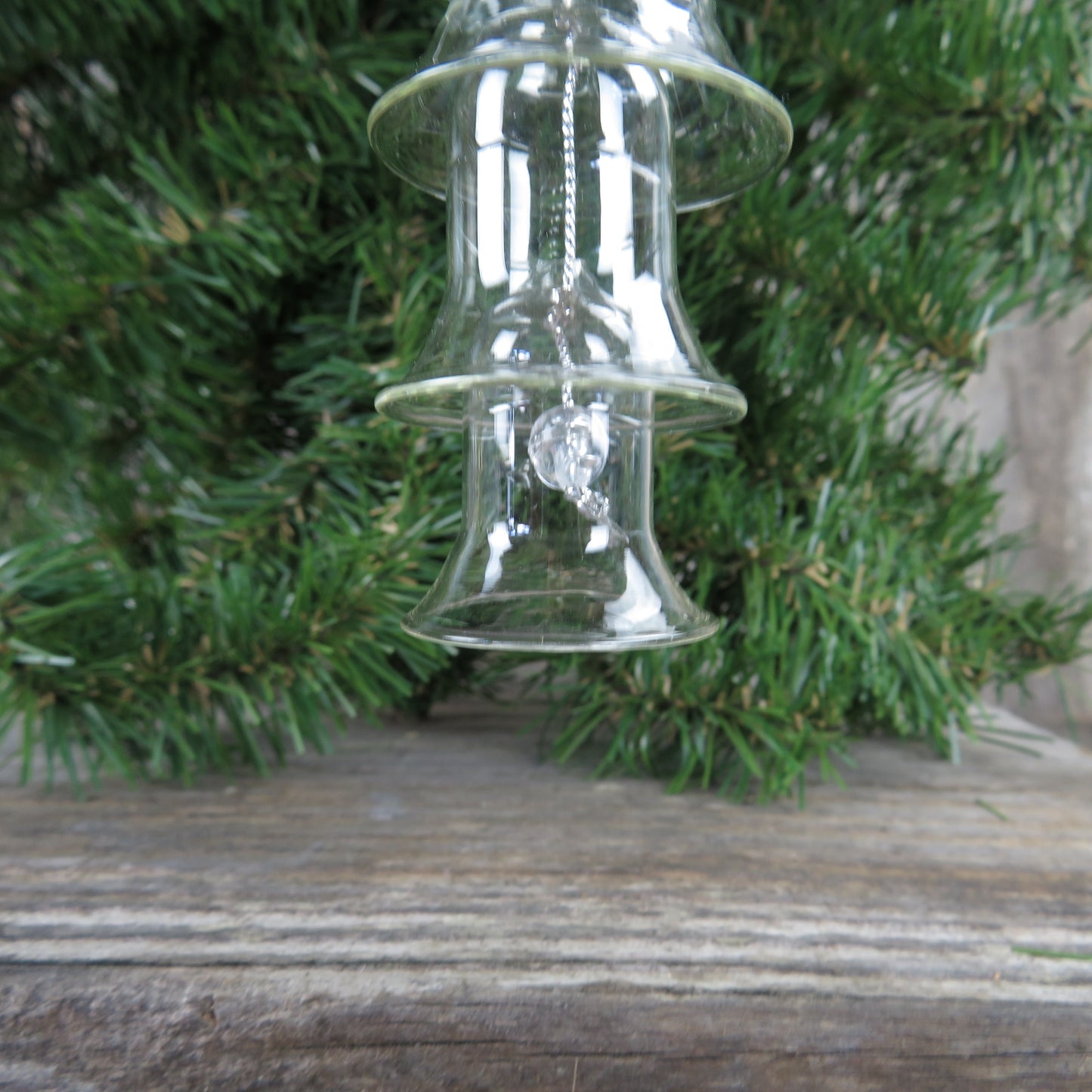 Vintage Glass Tiered Bell Ornament Smooth Edged Nesting Graduated Silver Cord Tier Stacked Bell Ornament