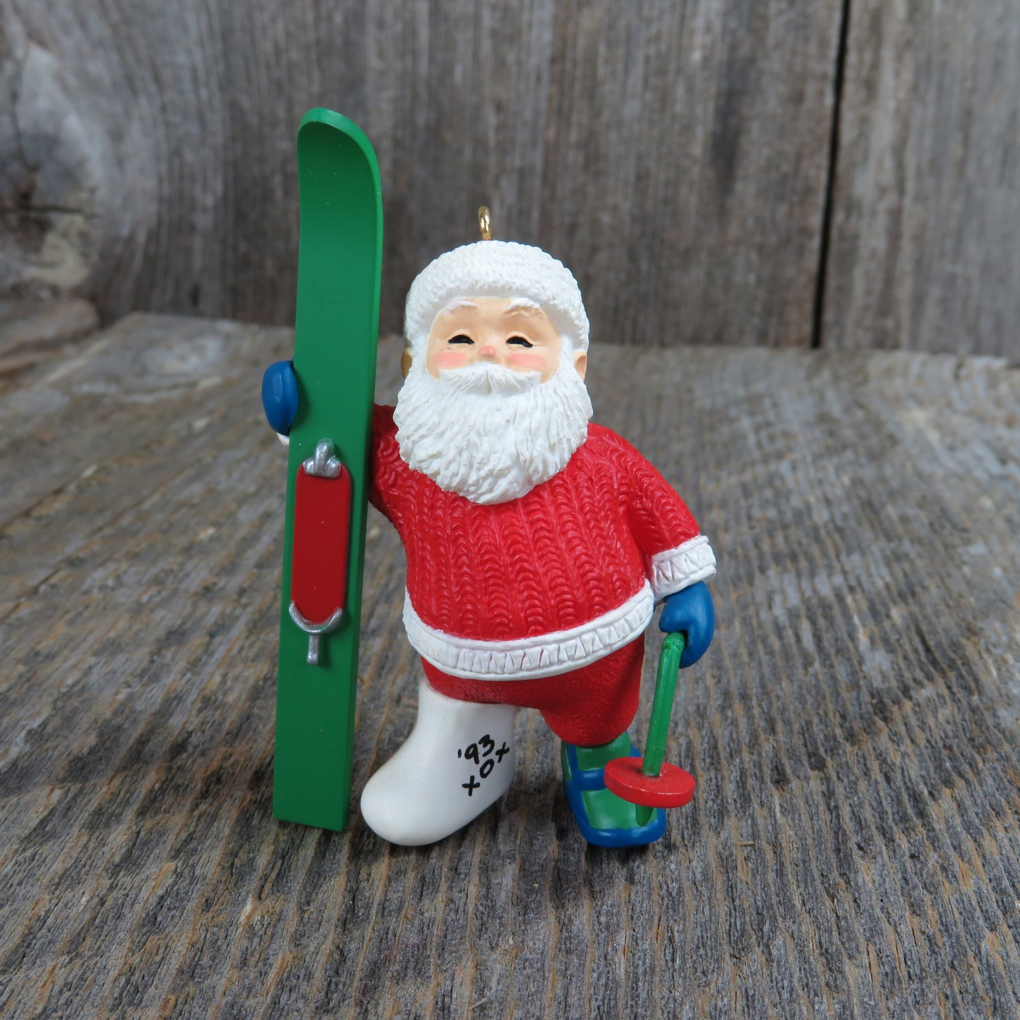 Hallmark Ornament Santa Skiing Vintage 1993 Christmas Break Accident Broken Leg - At Grandma's Table