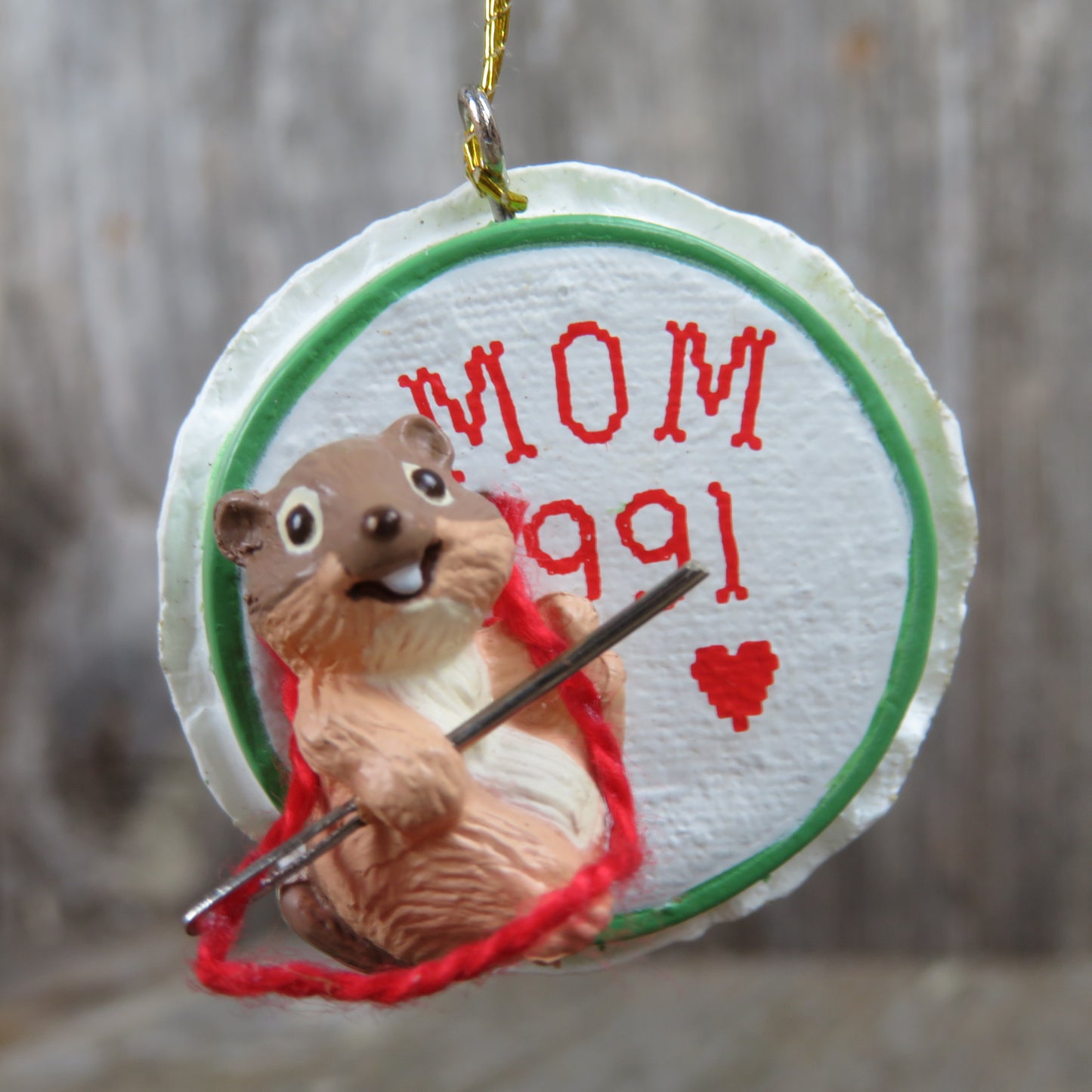 Hallmark Ornament Mom Chipmunk Sewing Vintage 1991 Christmas Miniature Embroidery - At Grandma's Table