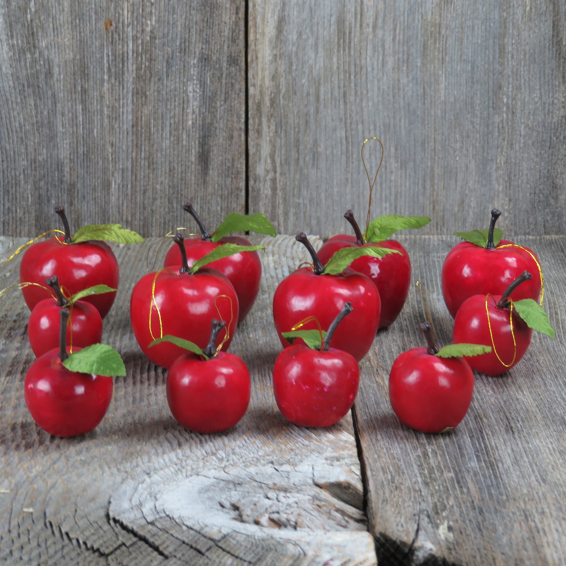 Vintage Apple Ornament Lot Set Christmas Red Taiwan Fruit Teacher School Craft - At Grandma's Table