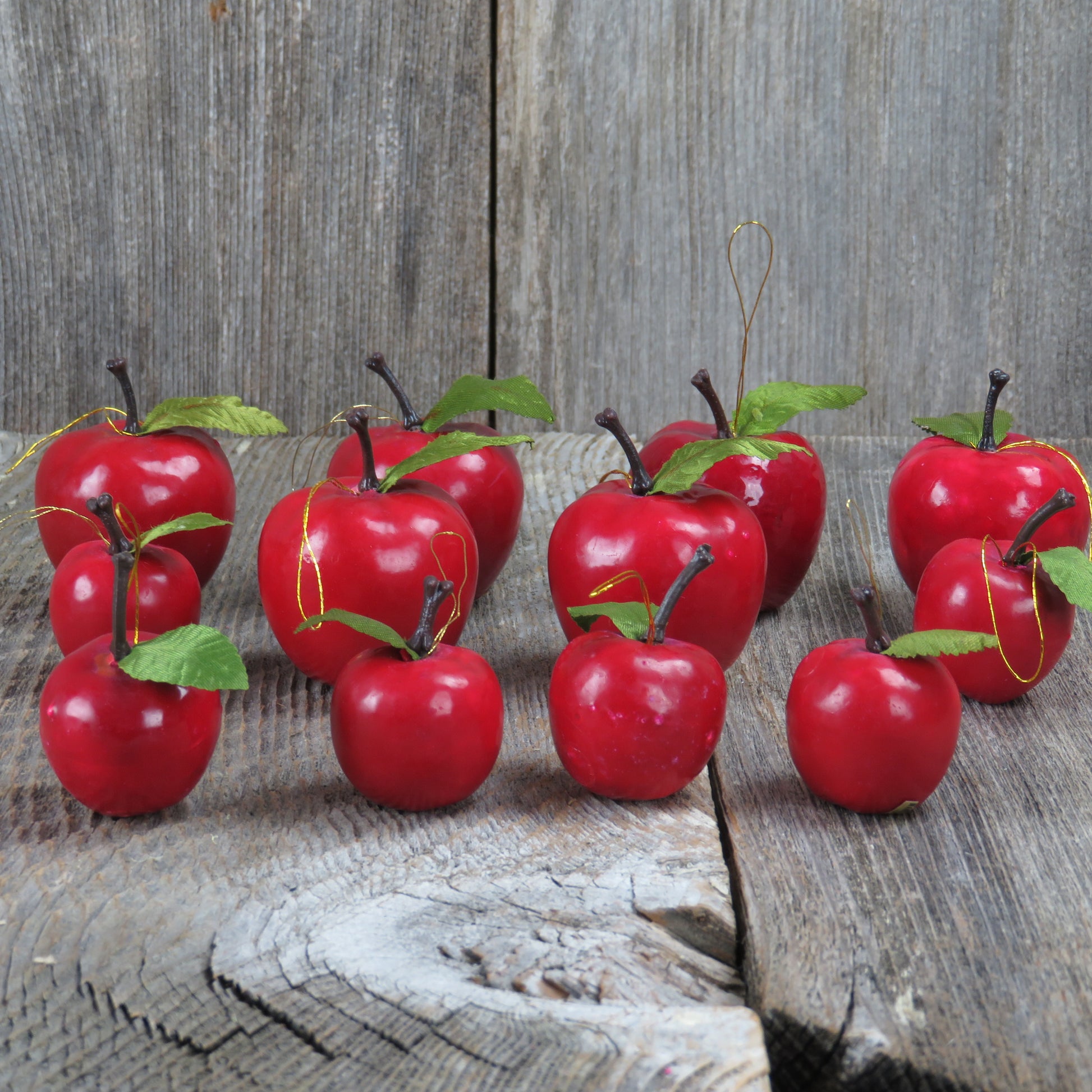 Vintage Apple Ornament Lot Set Christmas Red Taiwan Fruit Teacher School Craft - At Grandma's Table