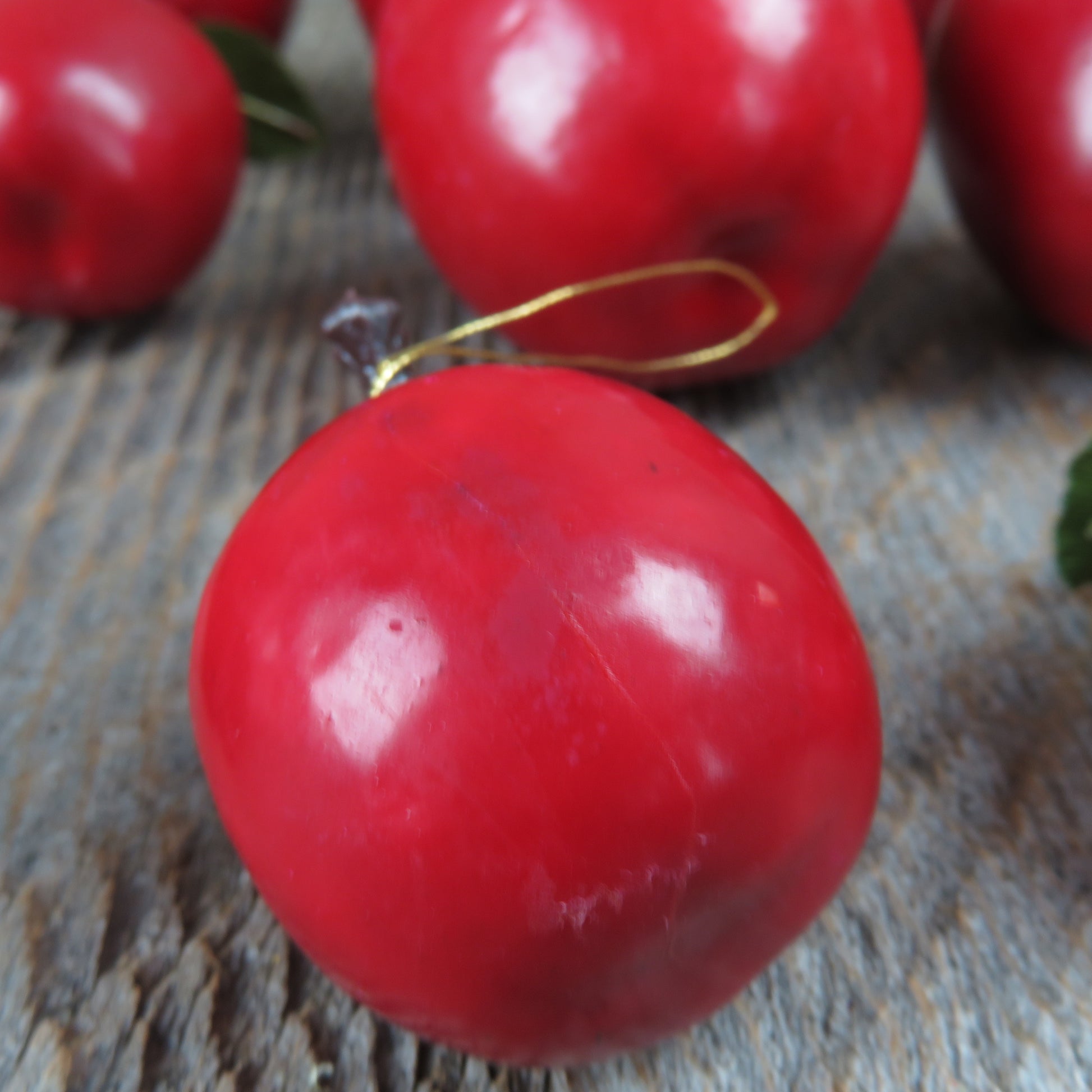 Vintage Apple Ornament Lot Set Christmas Red Taiwan Fruit Teacher School Craft - At Grandma's Table