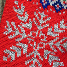 Load image into Gallery viewer, Snowflake Christmas Stocking Vintage Knit Red Silver Glitter Thread Knitted 1980s - At Grandma&#39;s Table