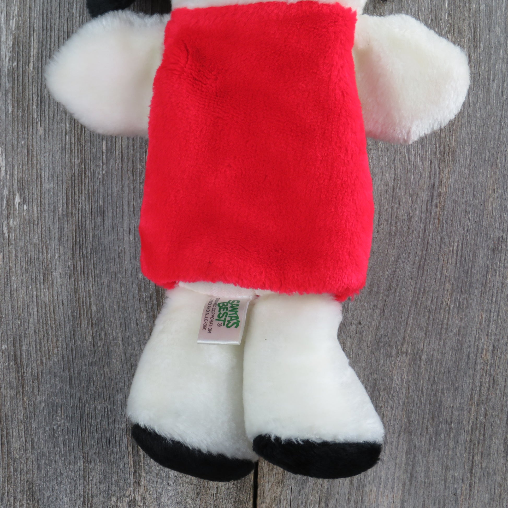 Vintage Puppy Dog Christmas Stocking Puppet Plush Santa's Best Bib Overalls - At Grandma's Table