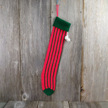 Load image into Gallery viewer, Vintage Pin Striped Knit Stocking Christmas Green Red Stripes Pom Pom - At Grandma&#39;s Table