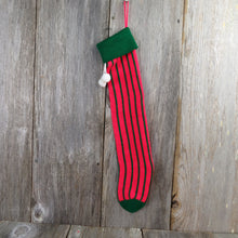 Load image into Gallery viewer, Vintage Pin Striped Knit Stocking Christmas Green Red Stripes Pom Pom - At Grandma&#39;s Table
