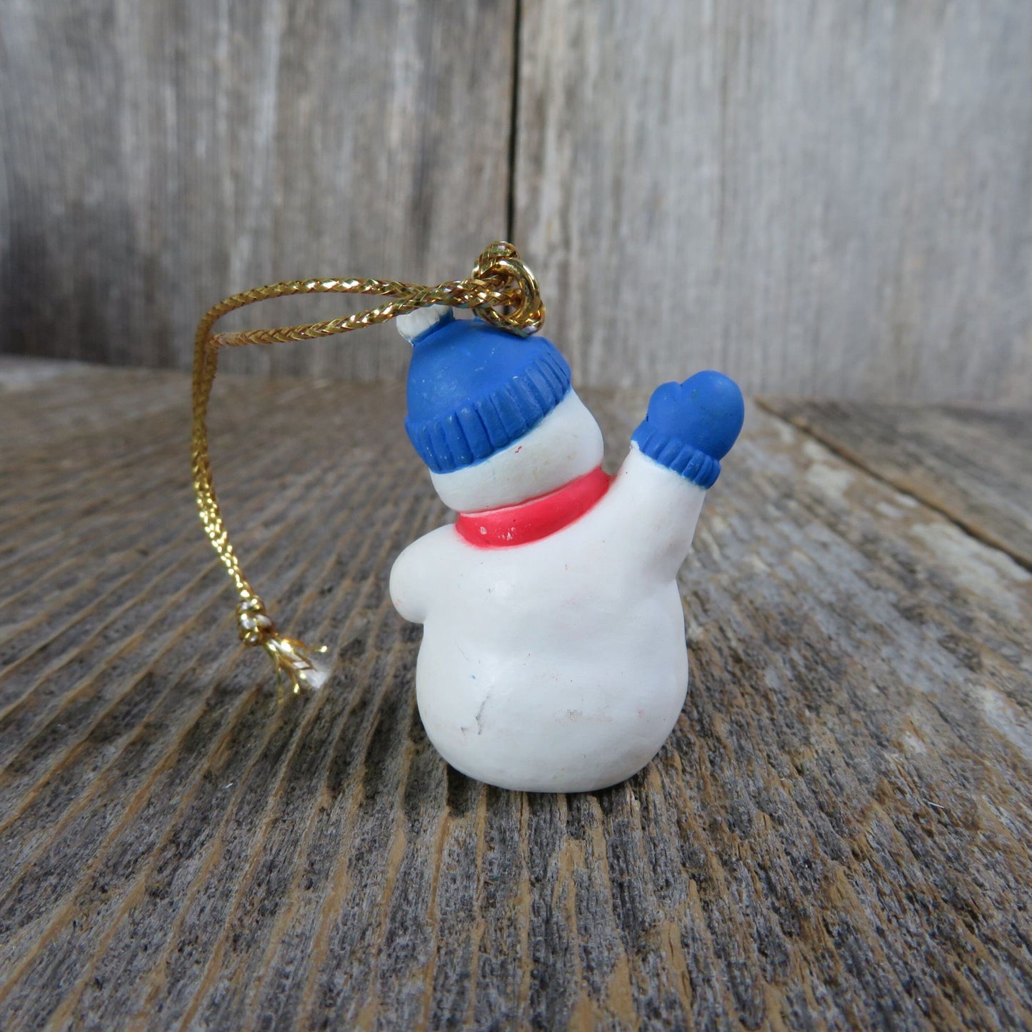 Miniature Snowman Ornament Joy Blue Hat Red Scarf Candy Cane Tiny Christmas
