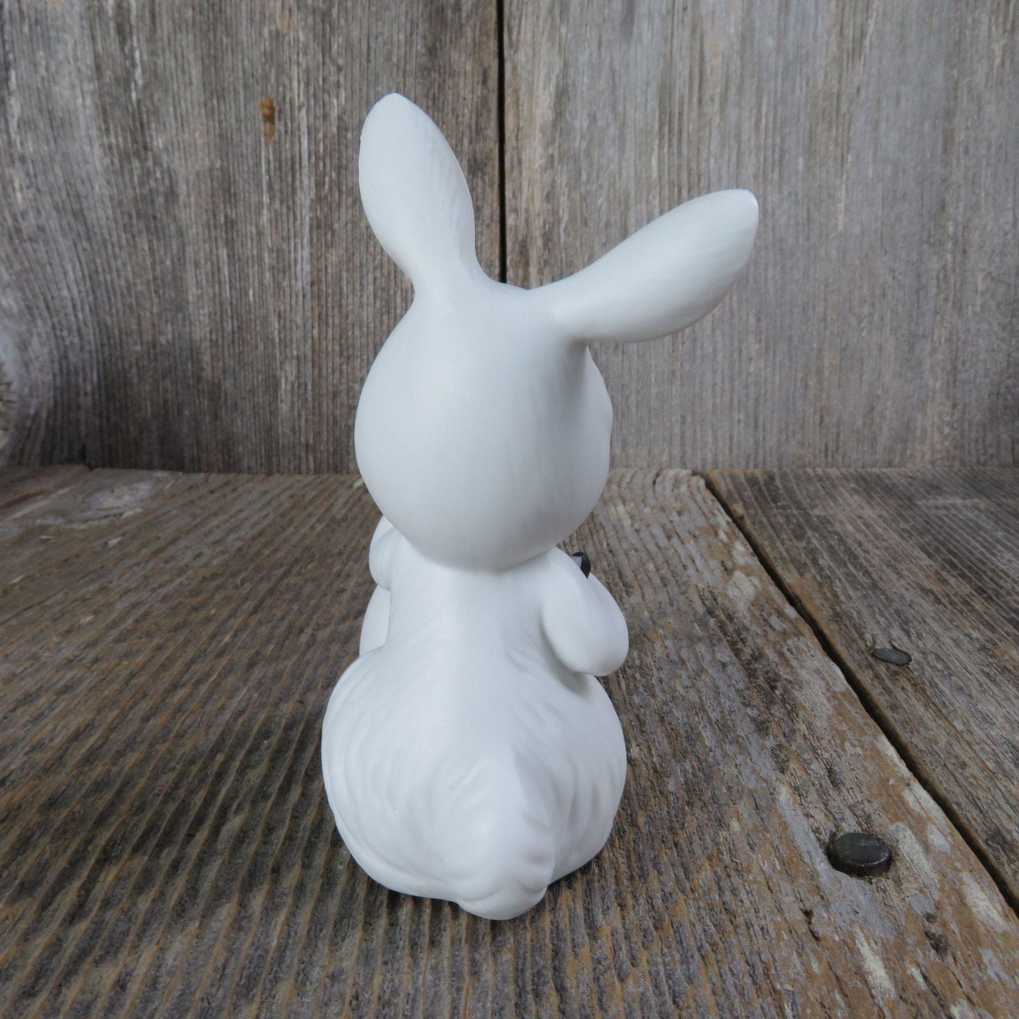 Vintage Bunny Figurine Easter White Rabbit Easter Egg Chick Purple Paint Brush Ceramic