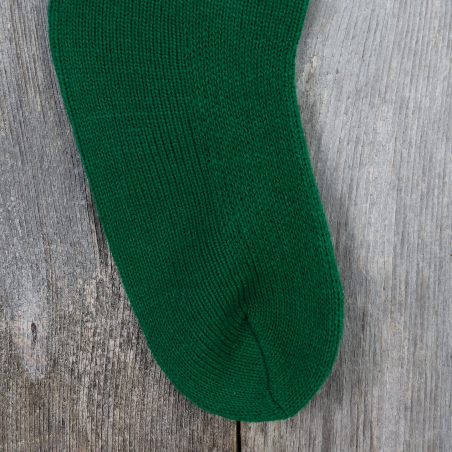 Vintage Knit Santa Mouse Stocking Green Red Christmas White Trim Pom Pom Knitted 1980s