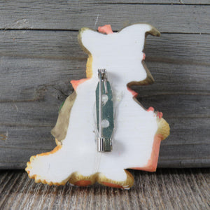 Vintage Teddy Bear Brooch Halloween Witch Hat Boo Bag Orange Black Resin Broom