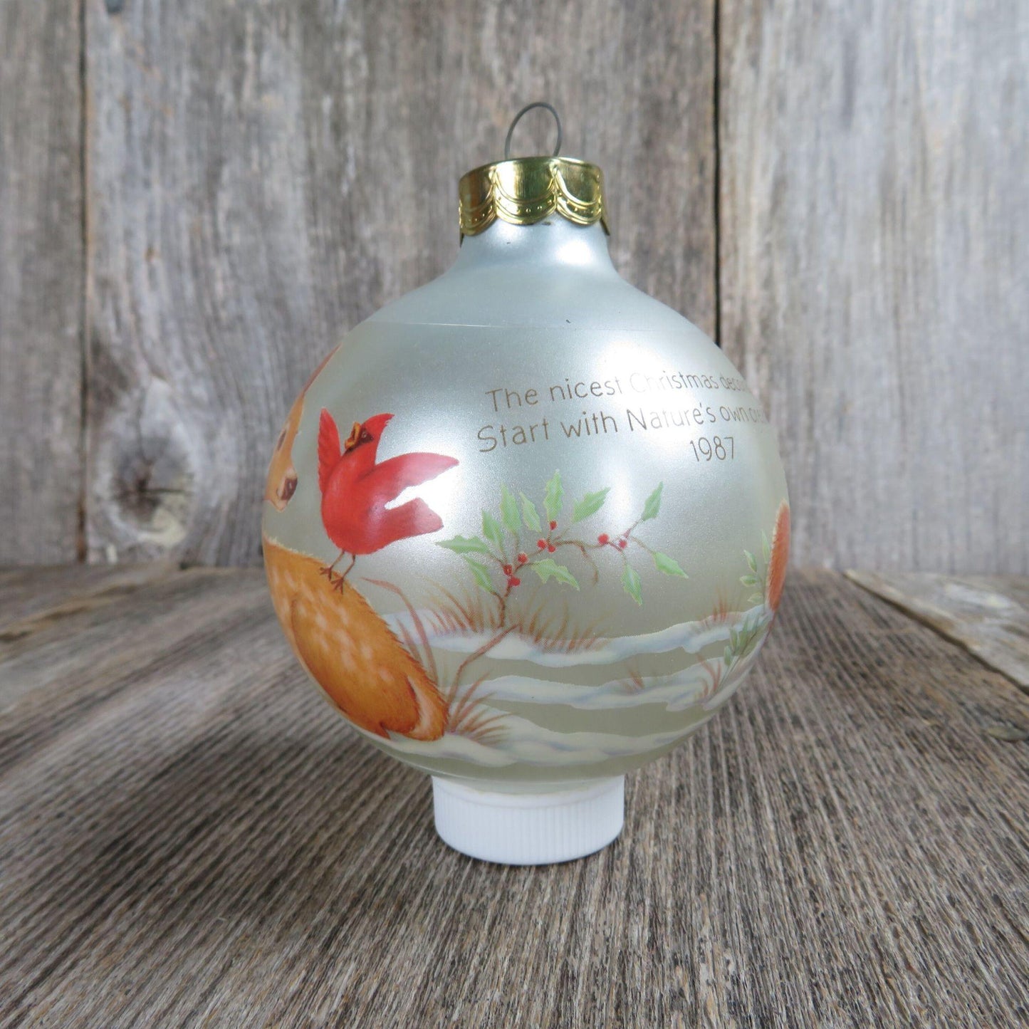 Vintage Nature's Decorations Christmas Ornament Glass Wrapped Ball Hallmark 1987 Deer Raccoon