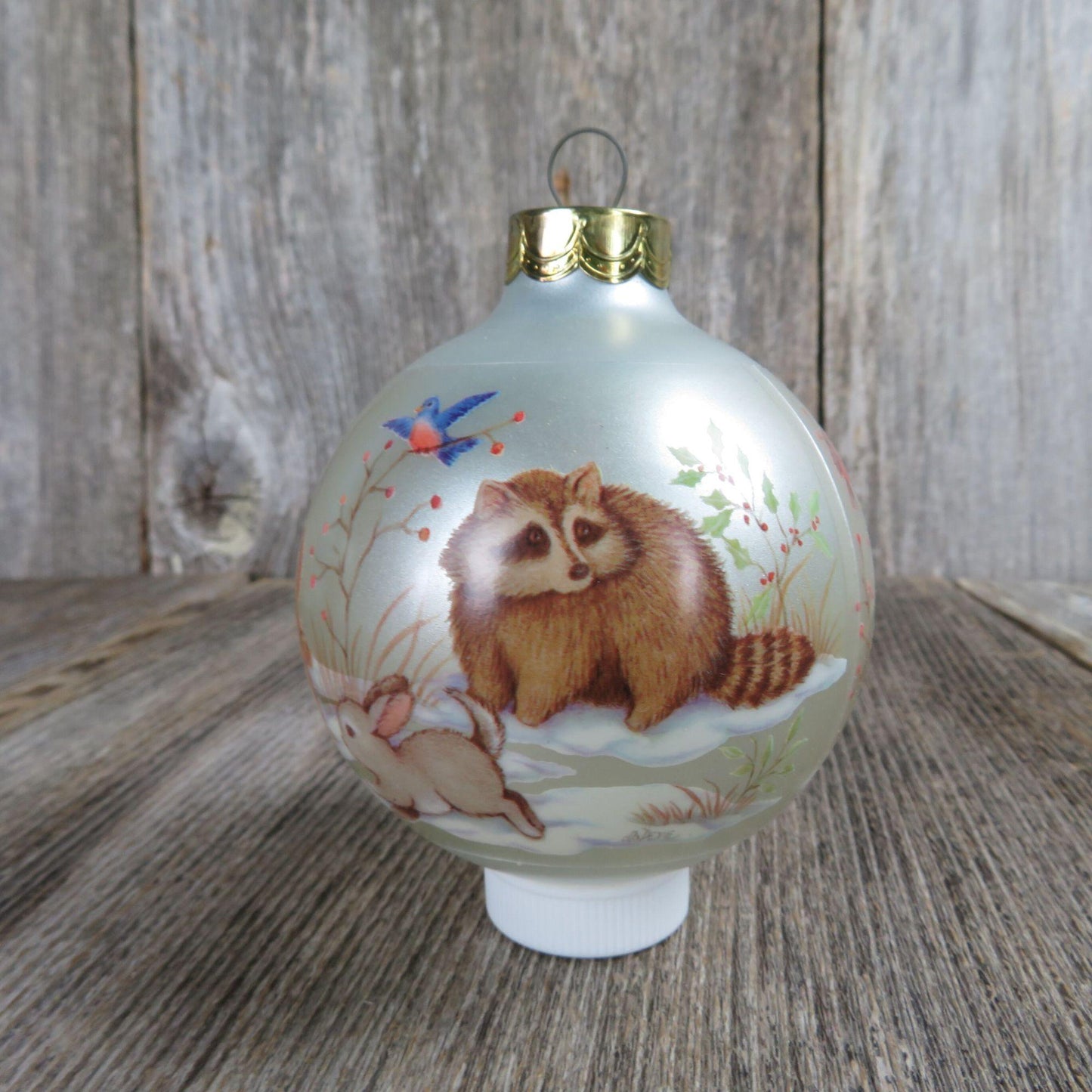 Vintage Nature's Decorations Christmas Ornament Glass Wrapped Ball Hallmark 1987 Deer Raccoon
