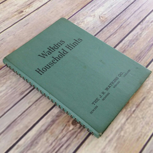 Vintage Watkins Household Hints  1941 Elaine Allen Hardcover Spiral Bound Green Cookbook
