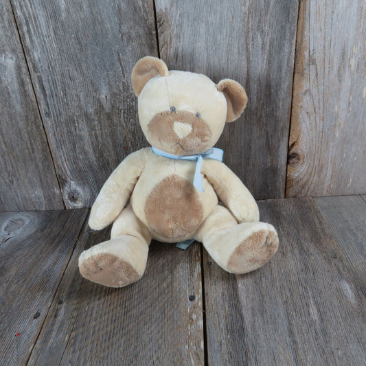 Vintage Teddy Bear Plush Rattle Blue Ribbon Taffey Russ Patches Brown Beige