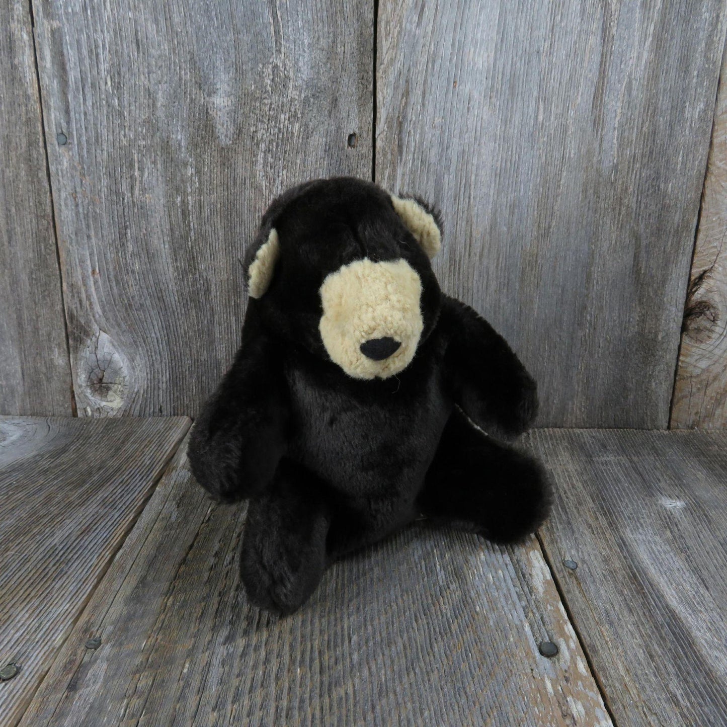 Vintage Black Bear Stuffed Animal Dakin Pillow Pets 1982 8 Inch Plush Clippings Pellet