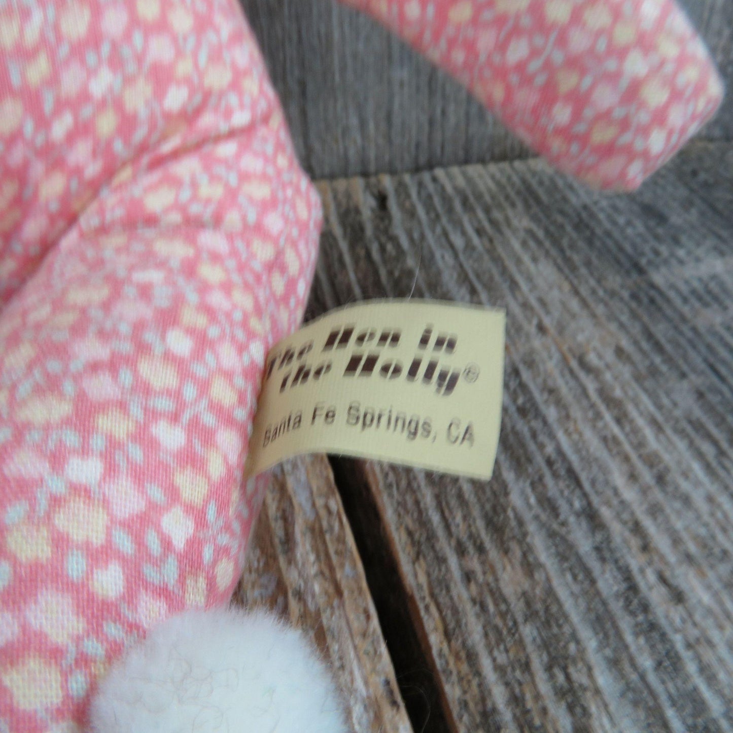 Vintage Teddy Bear Plush Calico Fuzzy The Hen in the Holly Pink Lace Mini Fabric