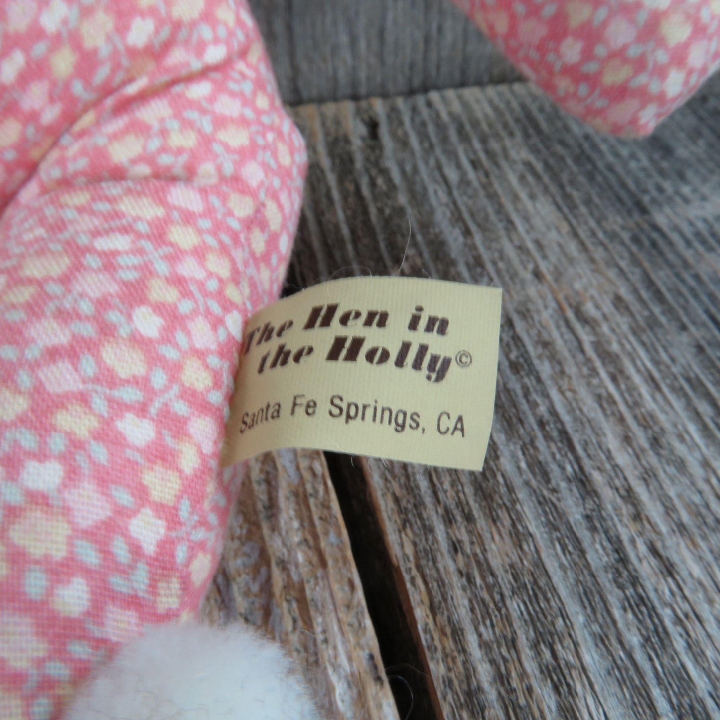 Vintage Teddy Bear Plush Calico Fuzzy The Hen in the Holly Pink Lace Mini Fabric