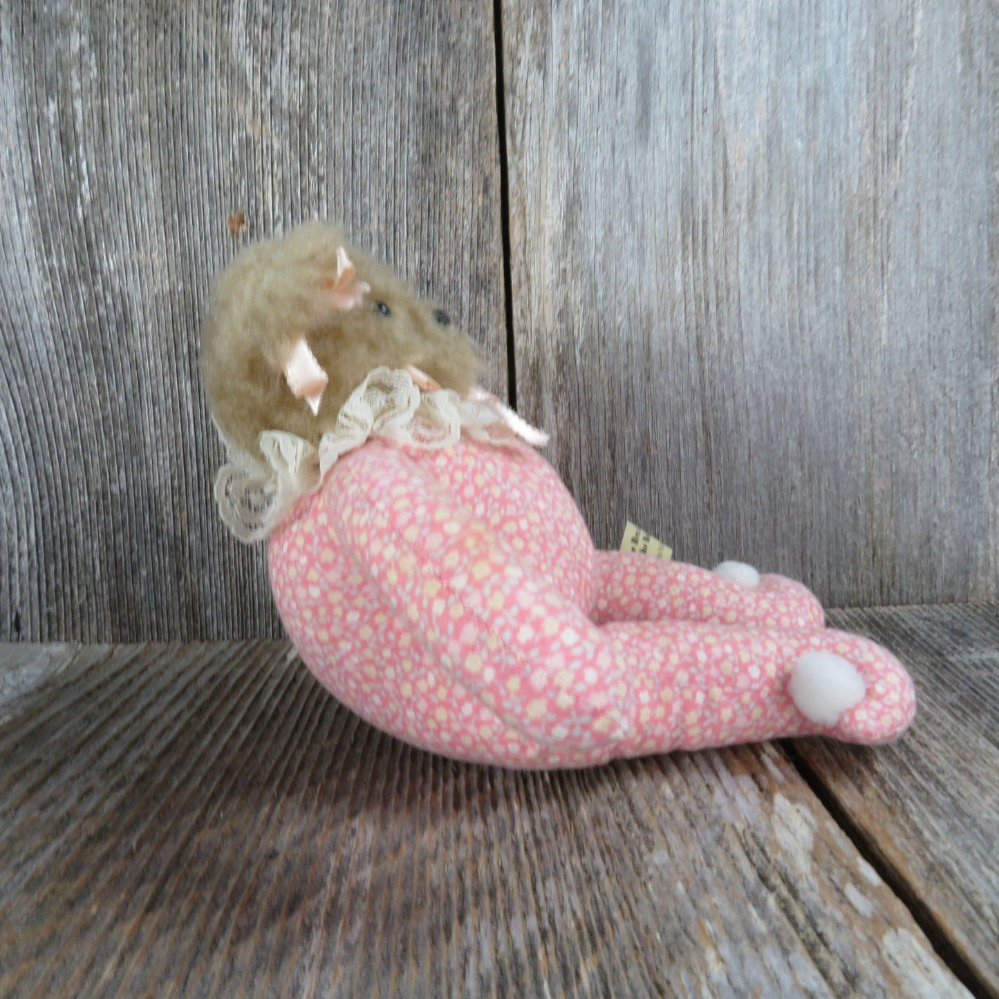 Vintage Teddy Bear Plush Calico Fuzzy The Hen in the Holly Pink Lace Mini Fabric