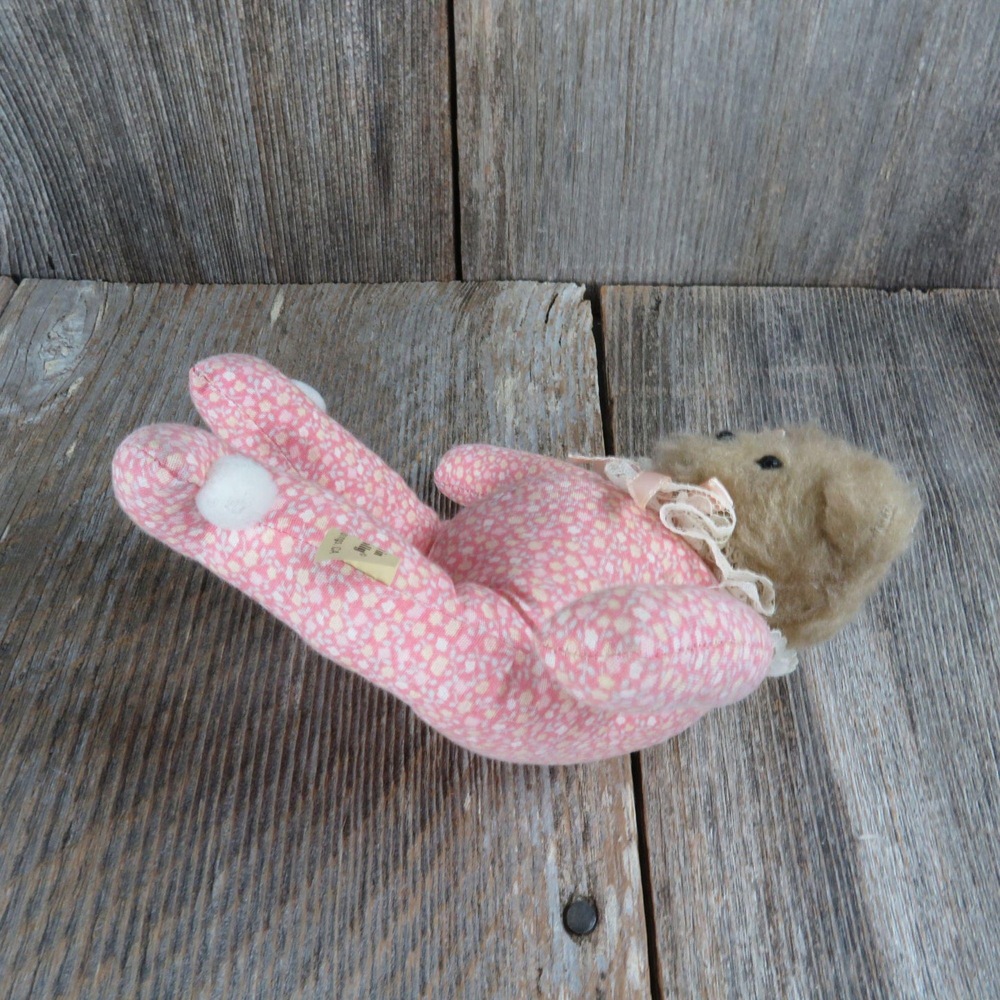 Vintage Teddy Bear Plush Calico Fuzzy The Hen in the Holly Pink Lace Mini Fabric