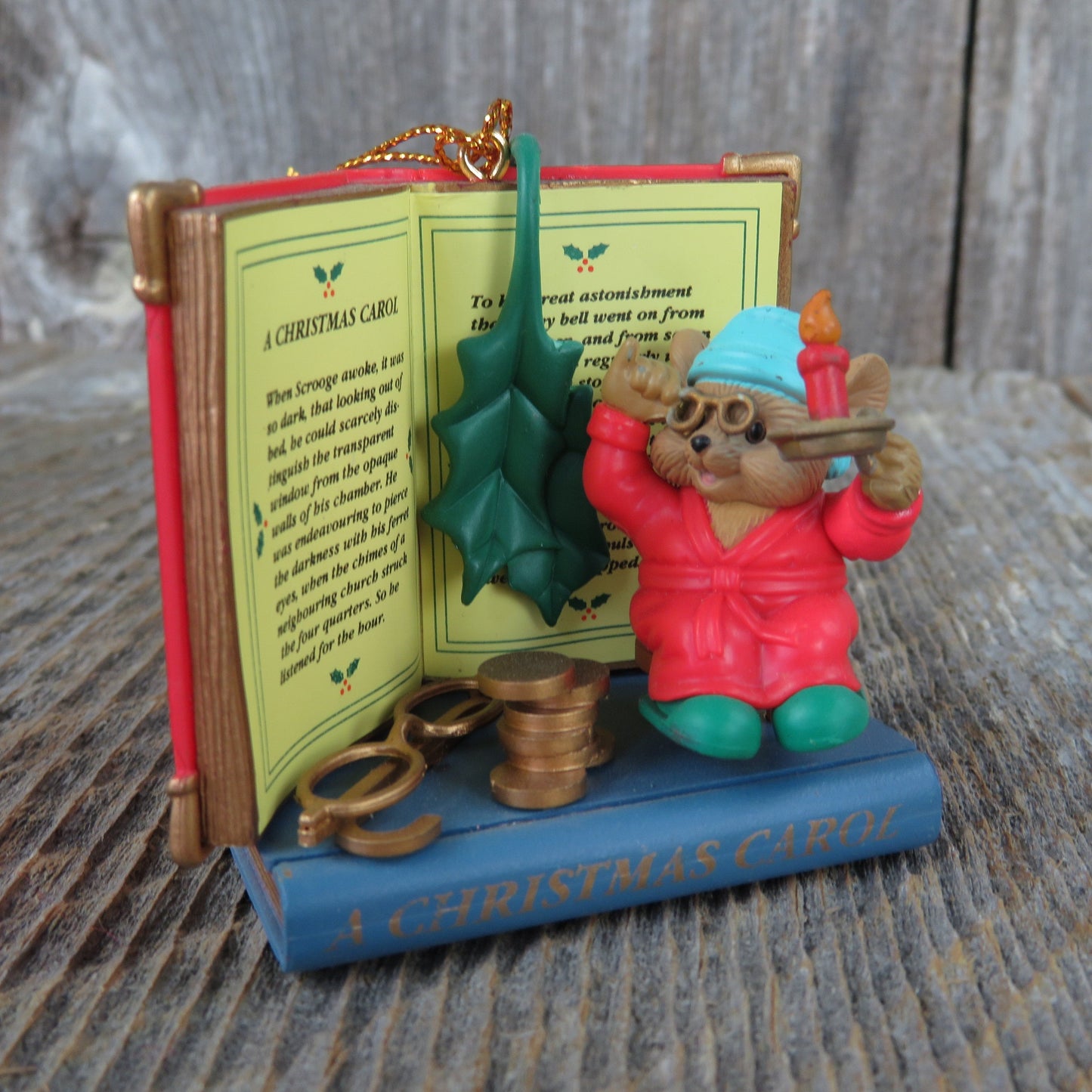 Vintage Mouse Reading Book Ornament Christmas Carol Glasses Dickens Westmar Book Lovers 1996