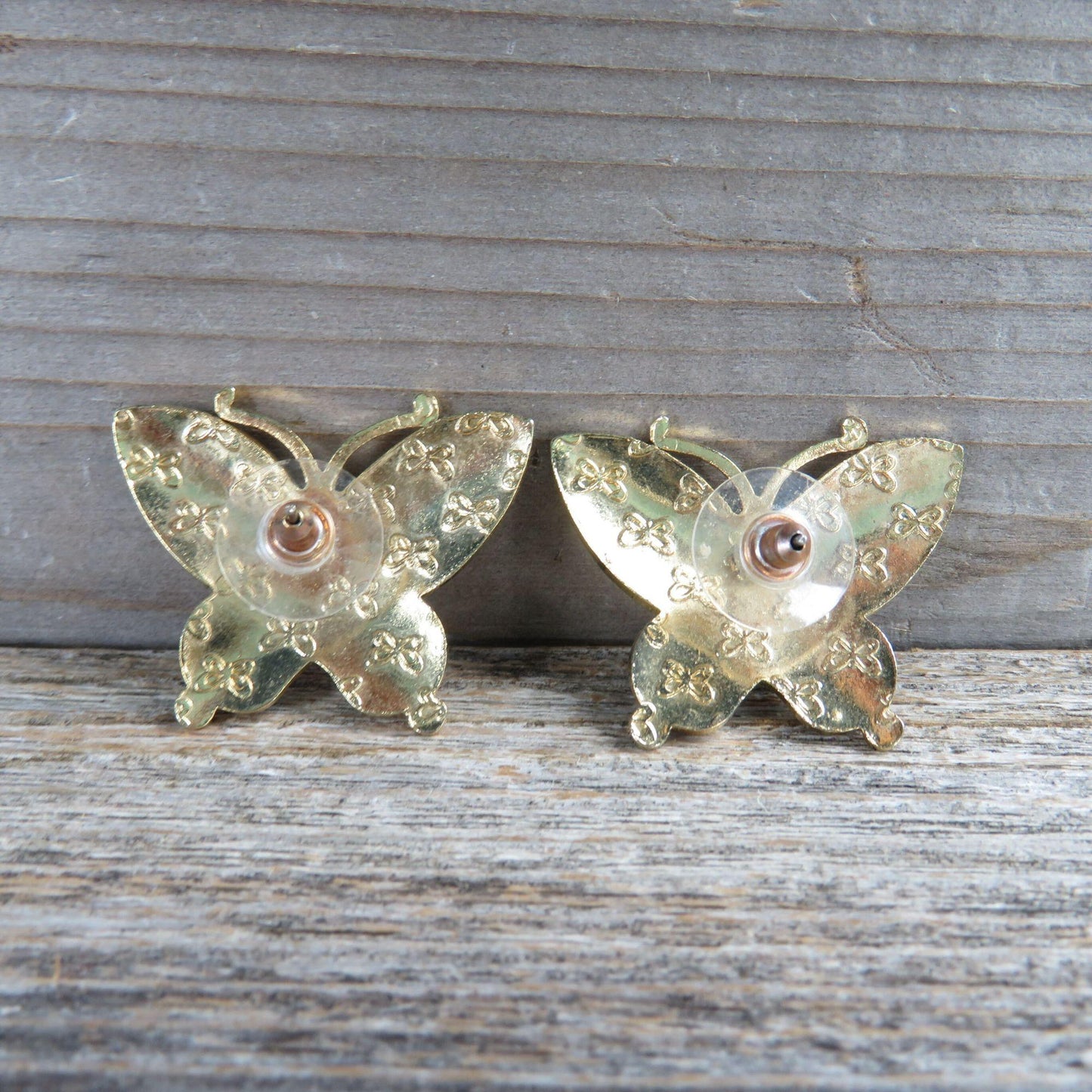 Vintage Butterfly Enameled Earrings Cloisonne Style Stud Gold Blue Red