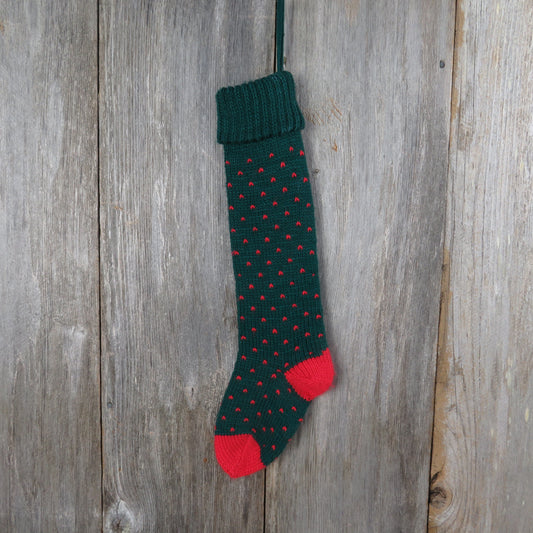 Vintage Zipper Knit Christmas Stocking Green Red Knitted Department 56 1988