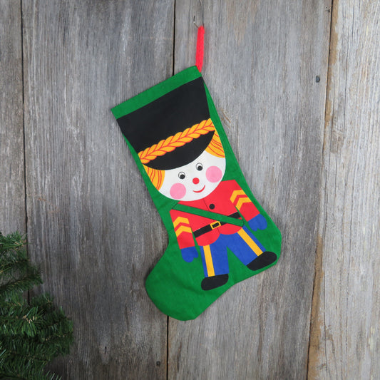 Vintage Toy Soldier Fabric Stocking Printed Drummer Boy Green Red Christmas - At Grandma's Table