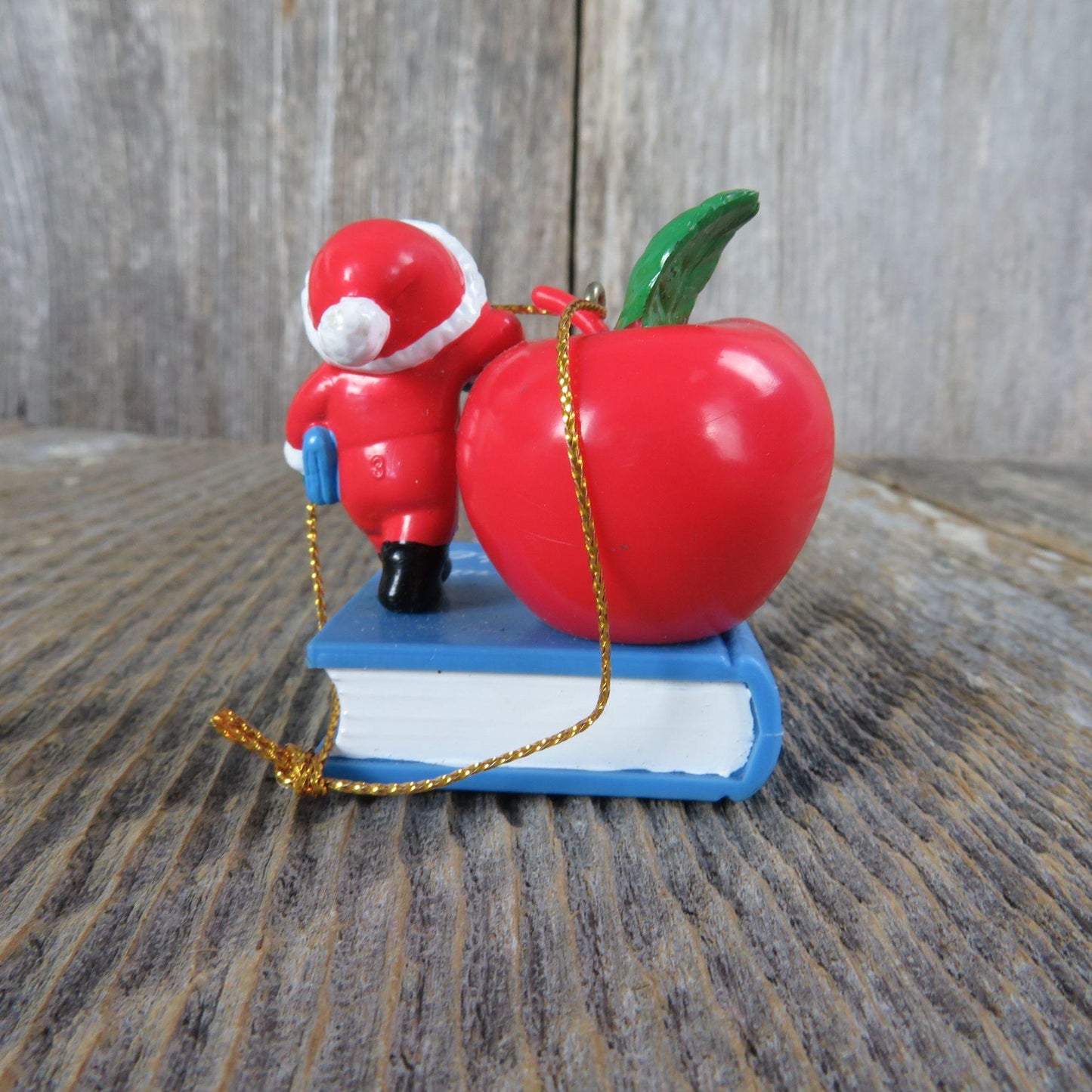 Vintage Boy Apple Book Ornament To My Favorite Teacher Blue Red Rubber