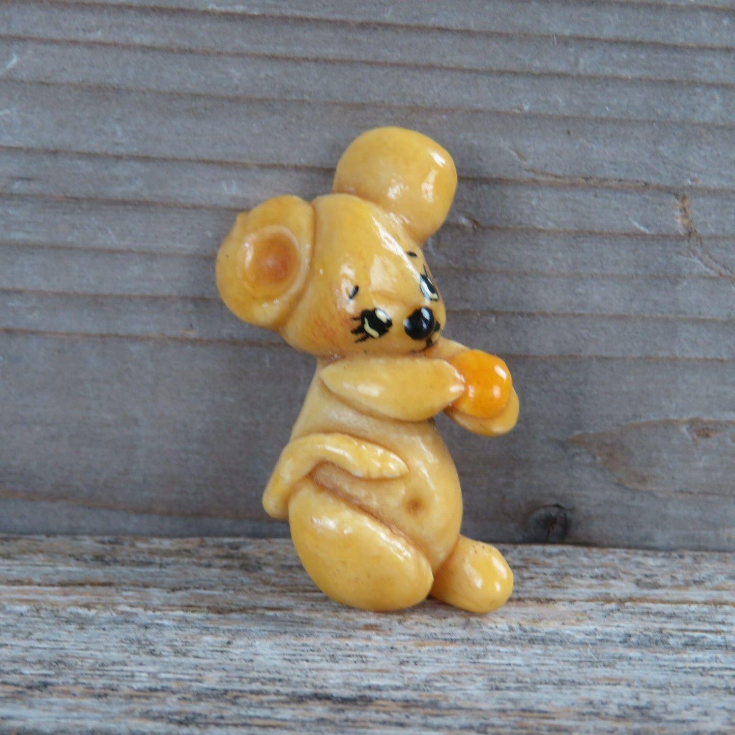 Vintage Mouse Bread Dough Pin Brooch Cheese Art Handmade Clay Sculpted