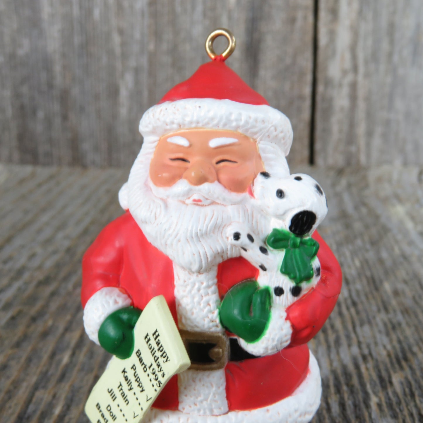 Vintage Santa Claus with Dalmation Puppy Ornament Santa's List Longs Drugs Christmas 1995